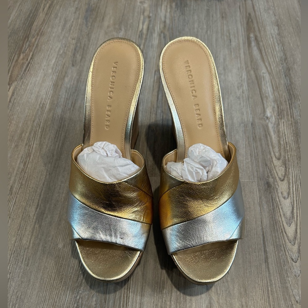 Veronica Beard Dali Leather Patchwork Metallic Wedge Size 9
